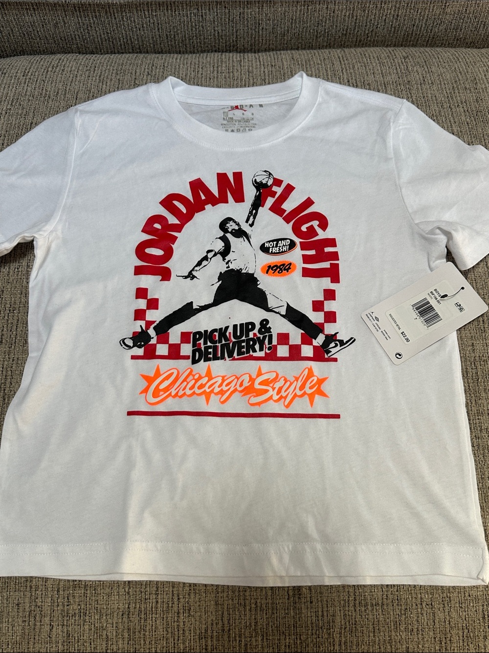Boys Jordan White Tee with Red and Orange Graphic